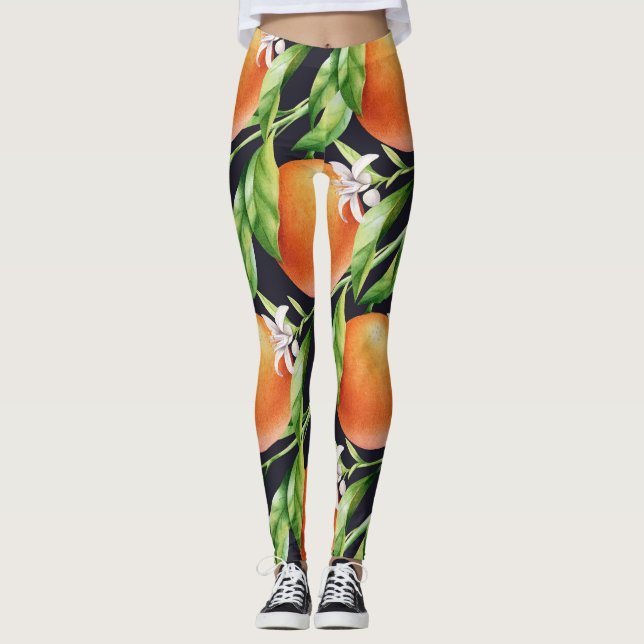 Watercolor Oranges: Citrus Seamless Pattern Leggings (Front)