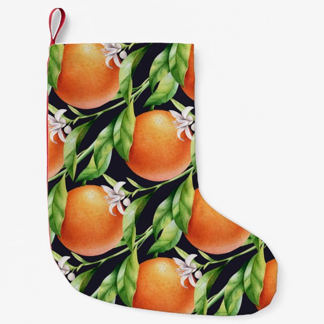 Watercolor Oranges: Citrus Seamless Pattern Small Christmas Stocking (Front)