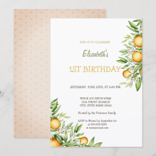 Watercolor Oranges Flowers Birthday Invitation