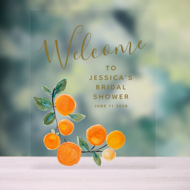 Watercolor Oranges Fruit Rustic Bridal Shower  Acrylic Sign (Neutral)