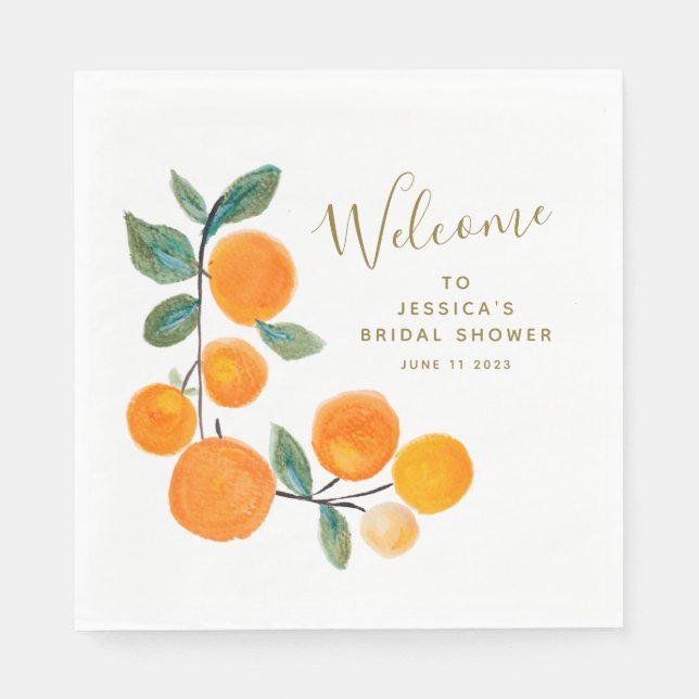 Watercolor Oranges Fruit Rustic Bridal Shower Napkin (Front)