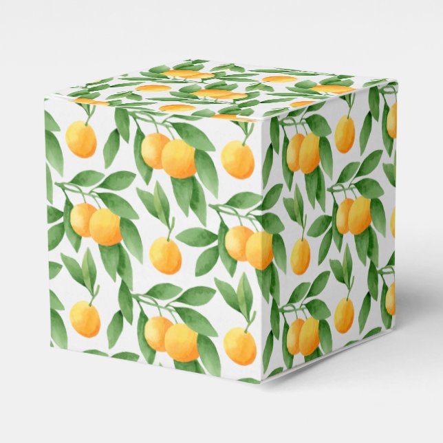 Watercolor oranges or tangerines pattern favour box (Front Side)