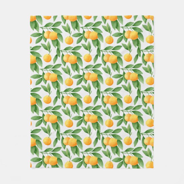 Watercolor oranges or tangerines pattern fleece blanket (Front)