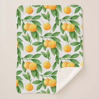 Watercolor oranges or tangerines pattern sherpa blanket