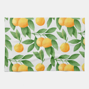 Watercolor oranges or tangerines pattern tea towel