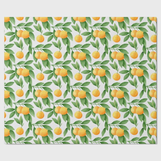 Watercolor oranges or tangerines pattern wrapping paper (Seam)