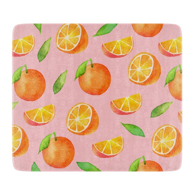 Watercolor Oranges Pattern Cutting Board (Front)