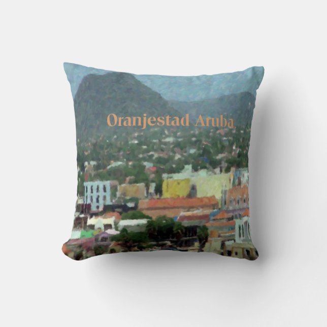Watercolor Oranjestad, Aruba Cushion (Front)