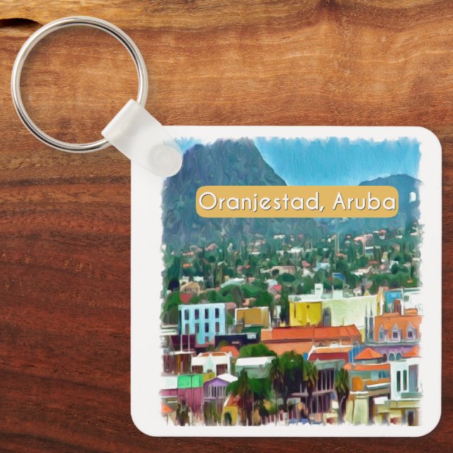 Watercolor Oranjestad, Aruba Key Ring (Front)