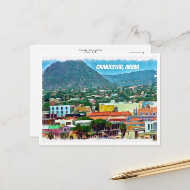 Watercolor Oranjestad, Aruba Postcard (Front/Back In Situ)