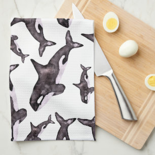 Watercolor Orca Tea Towel