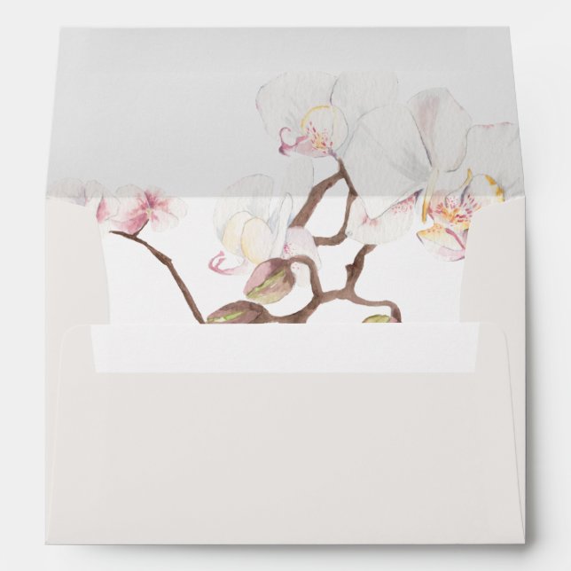 Watercolor Orchid Floral Lined Envelope (Back (Bottom))