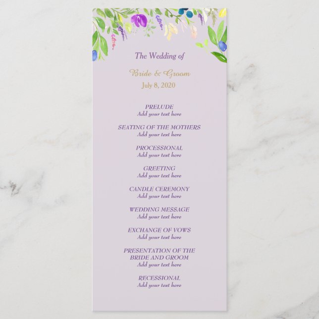 Watercolor Orchid Floral Wedding Program Programme (Front)