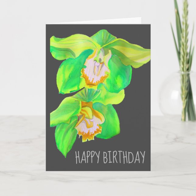 Watercolor orchid flower birthday pop art card (Front)