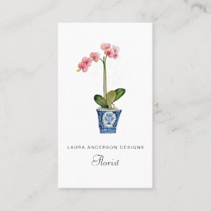  Watercolor orchid flower Florist  Business Card