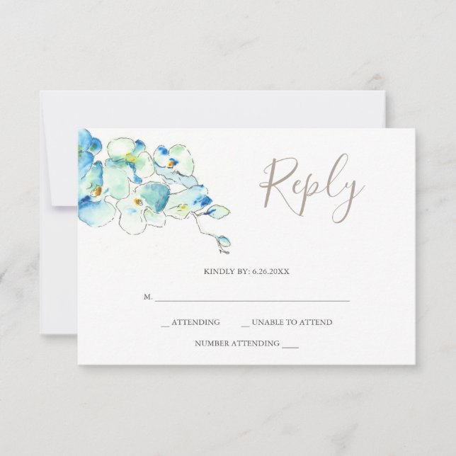 Watercolor Orchid Flower Reply RSVP Cards (Front)