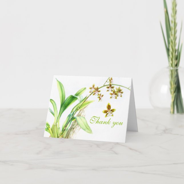 Watercolor orchid greenery wedding thank you card (Front)