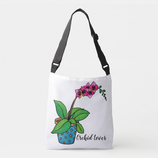 Watercolor Orchid Plant In Beautiful Pot Crossbody Bag (Front)