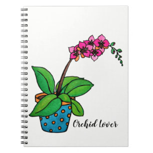 Watercolor Orchid Plant In Beautiful Pot Notebook