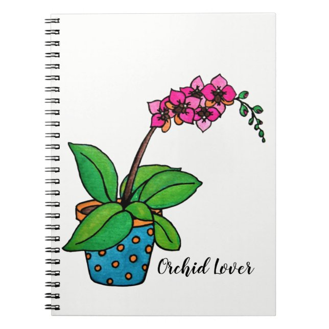 Watercolor Orchid Plant In Beautiful Pot Notebook (Front)