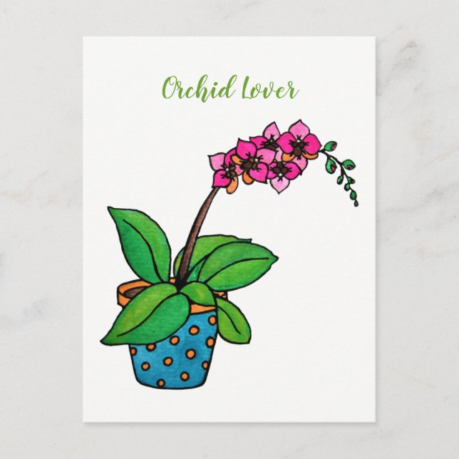 Watercolor Orchid Plant In Beautiful Pot Postcard (Front)