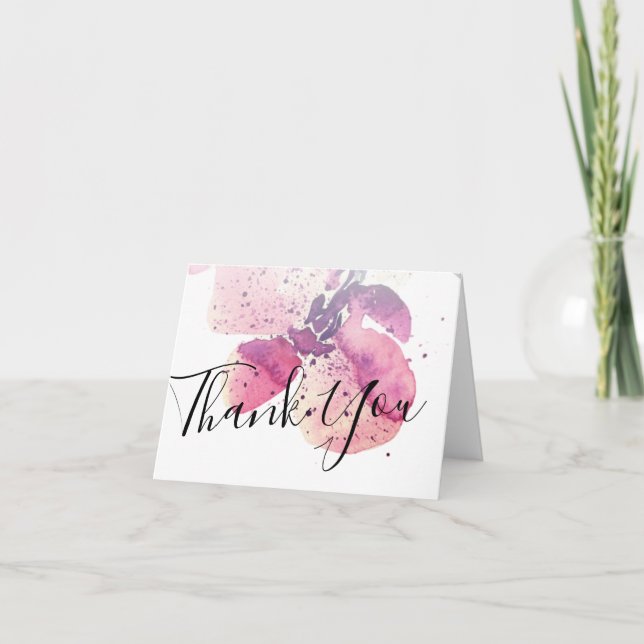 Watercolor Orchid Thank You Note Card (Front)