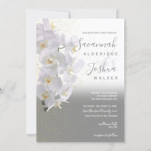 Watercolor Orchid Wedding Invitation I Grey
