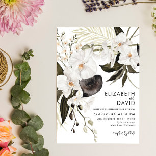 Watercolor Orchid Wreath Elegant Wedding Invitation