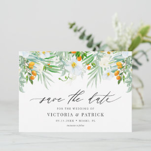 Watercolor Orchids and Kumquats Summer Wedding Save The Date