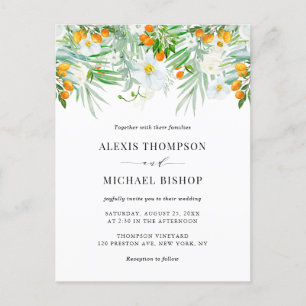 Watercolor Orchids and Kumquats Tropical Wedding Invitation Postcard