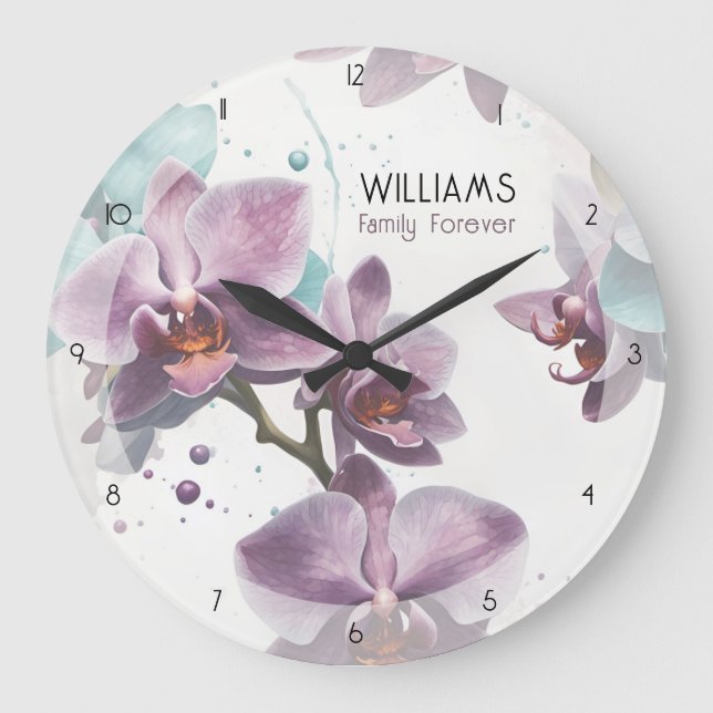 Watercolor Orchids Clocks Personalised (Front)