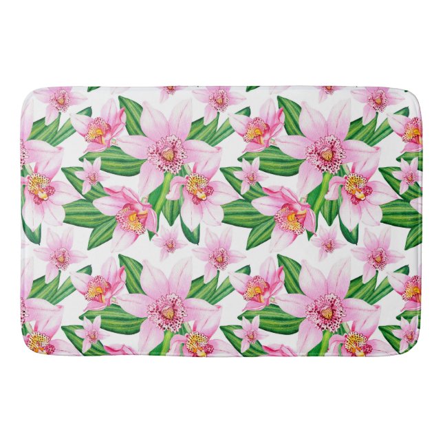 Watercolor Orchids Design 12  Bath Mat (Front)