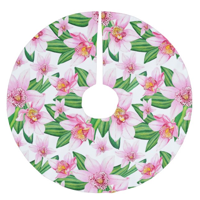 Watercolor Orchids Design 12   Brushed Polyester Tree Skirt (Front)