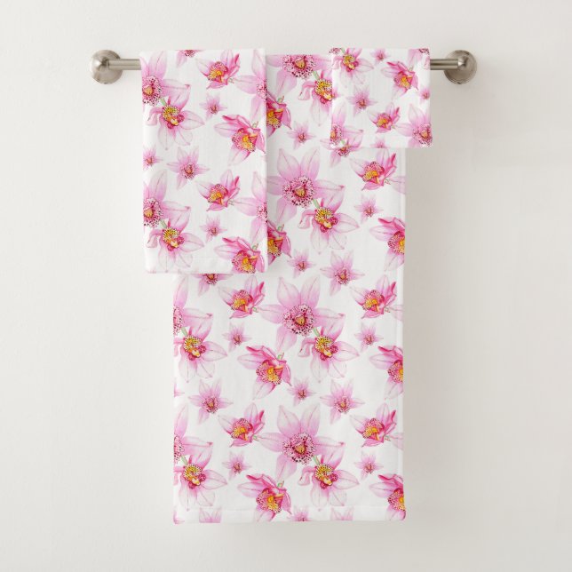 Watercolor Orchids Design 15   Bath Towel Set (Insitu)