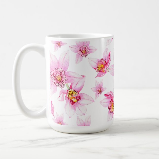 Watercolor Orchids Design 15  Coffee Mug (Left)
