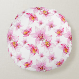 Watercolor Orchids Design 15 Round Cushion