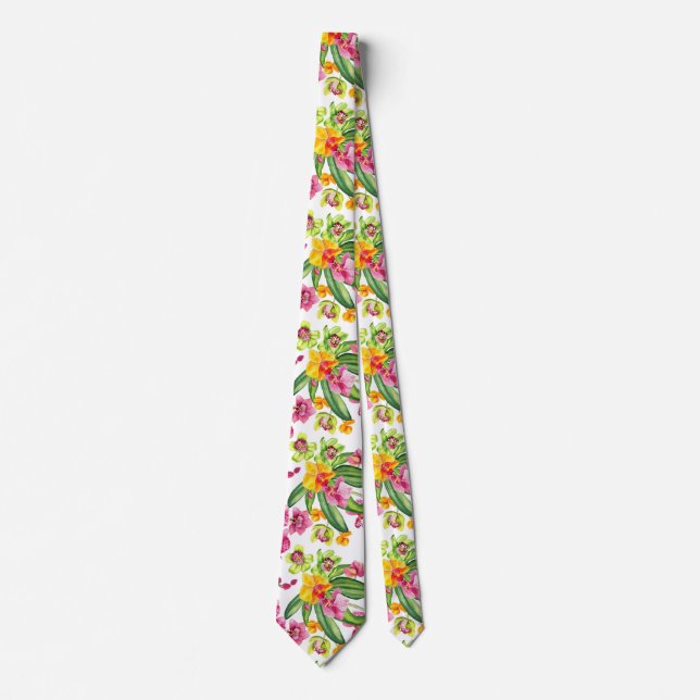 Watercolor Orchids Design 18  Tie (Front)