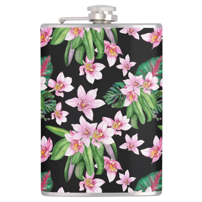 Watercolor Orchids Design 27  Hip Flask (Front)