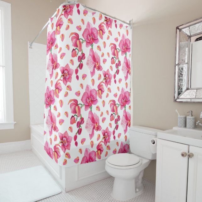 Watercolor Orchids Design 2 Shower Curtain (In Situ)