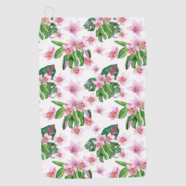 Watercolor Orchids Design 30 Golf Towel (Front)