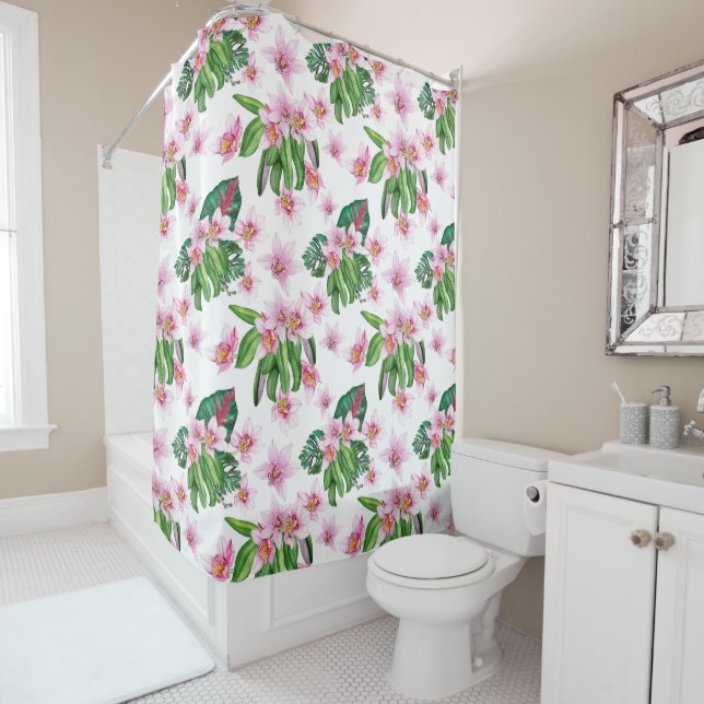 Watercolor Orchids Design 30 Shower Curtain (In Situ)