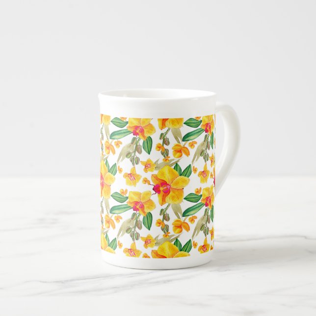 Watercolor Orchids Design 9 Bone China Mug (Front Right)