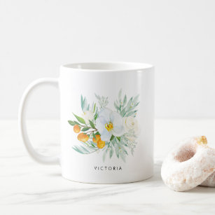 Watercolor Orchids & Kumquats Bouquet Bridesmaid Coffee Mug