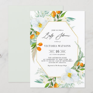 Watercolor Orchids & Kumquats Frame Baby Shower Invitation