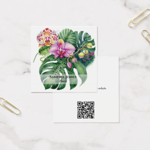 Watercolor Orchids & Monstera Leaf Business Cards