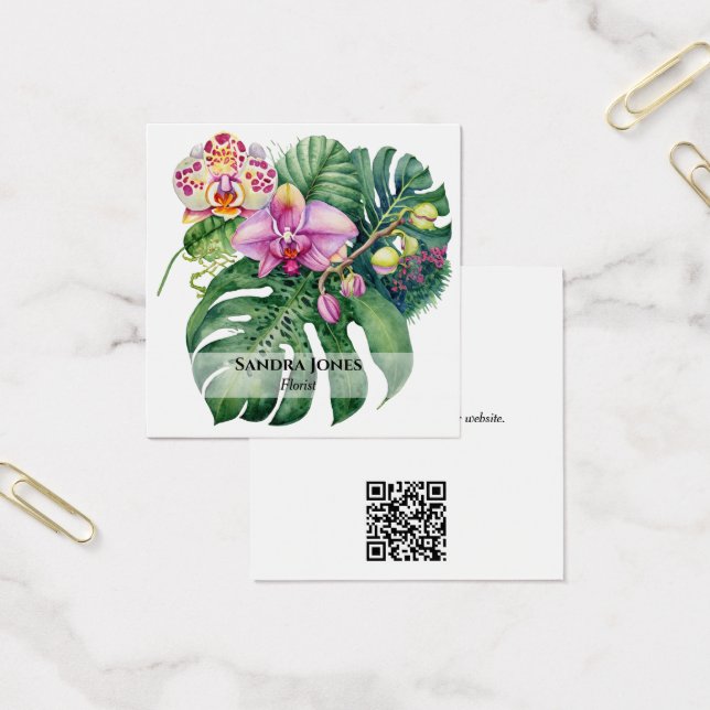 Watercolor Orchids & Monstera Leaf Business Cards (Office)