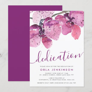 Watercolor Orchids Purple Dedication Invitation