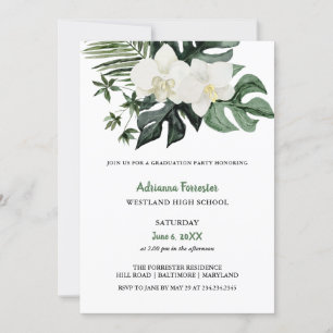 Watercolor Orchids Tropical Monstera Graduation Invitation