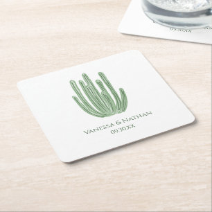 Watercolor Organ Pipe Cactus Wedding Cocktail Hour Square Paper Coaster