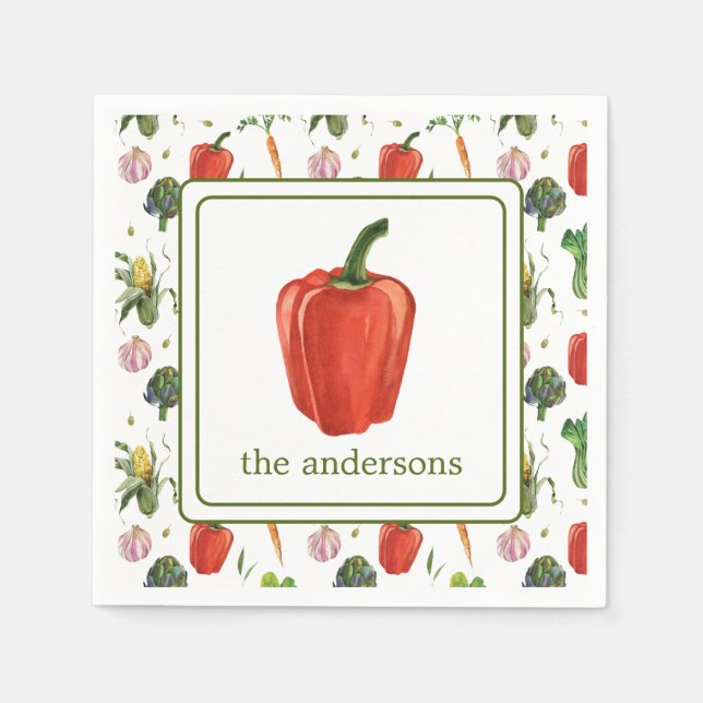 Watercolor Organic Produce Bell Pepper Napkin (Front)